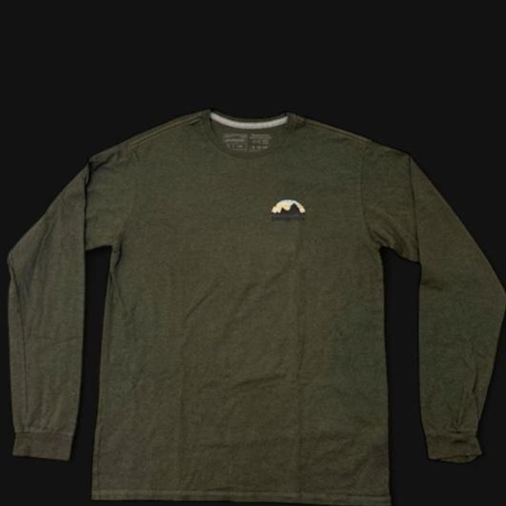 Patagonia Skyline Stencil Responsibili-Tee Long Sleeve Basin Green Mens Small